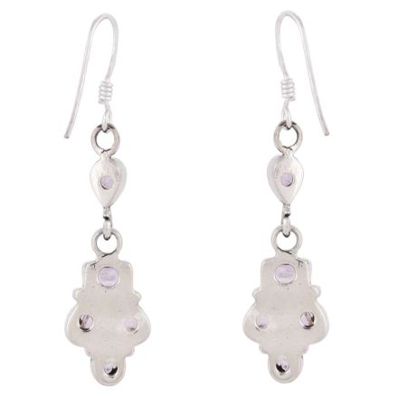 Sterling Silver Dangle Earrings Four Stone Faceted Amethyst Earrings