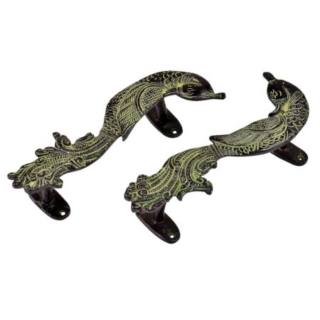 Brass Door Handle Peacock Figurine Design Door Pull with Patina