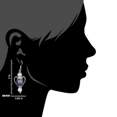 92.5 Sterling Silver Earrings Pearl And Lapis Lazuli Dangle Earring