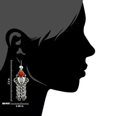 92.5 Sterling Silver Earrings Round Carnelien And Silver Tassel Chandelier earrings