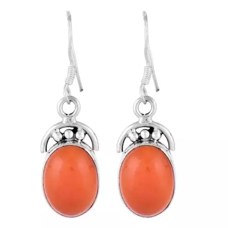 92.5 Sterling Silver Earrings Red Carnelian Crown Design Drop Earring