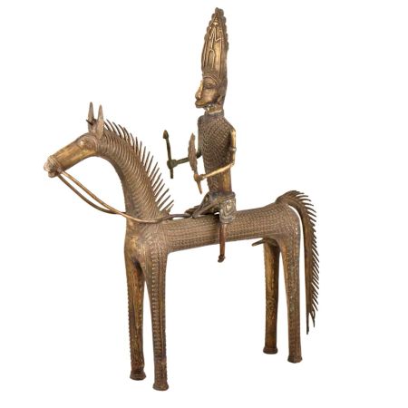 Brass Tribal Statue Of Warrior On Back Horse