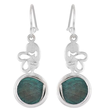 92.5 Sterling Silver Earrings Melachite Engraved Hook Earrings