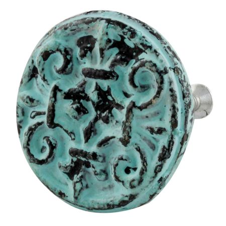 Antique Sage Green Floral Round Iron Cabinet Knob