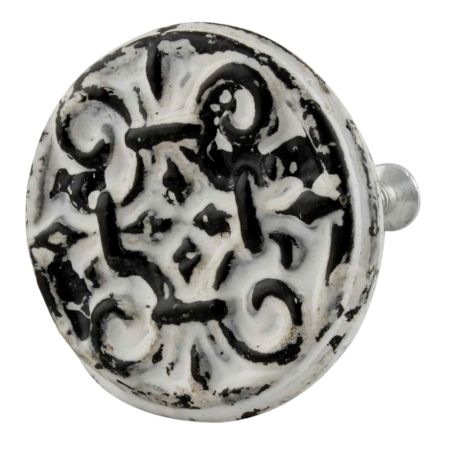 Antique White Floral Round Iron Cabinet Knob