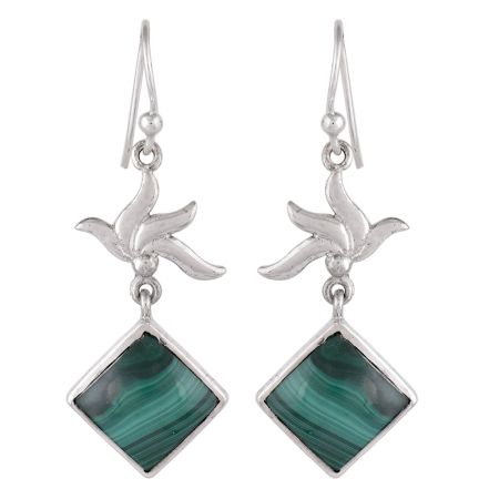 92.5 Sterling Silver Earings New Dessign Malachite Floral Fancy Earrings