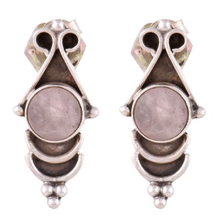 92.5 Sterling Silver Earring Drop Rose Quartz Stud Earrings