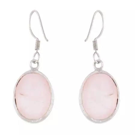 92.5 Sterling Silver Earrings Rose Quartz Teardrop Hanging Earrings