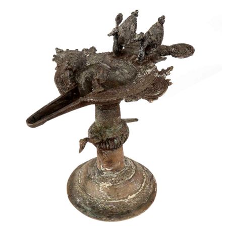 Brass Oil Lamp Diya DeepakÂ With Peacock Figurines
