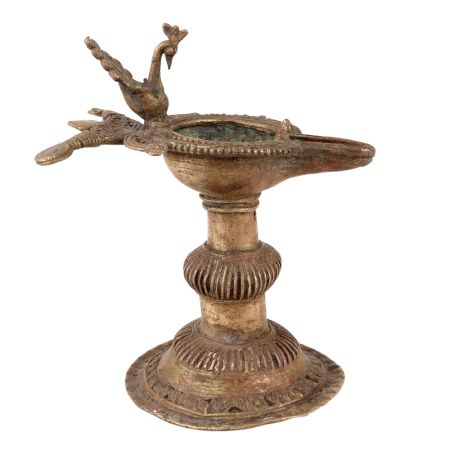 Indian Dhokra Peacock Ghee Oil Lamp