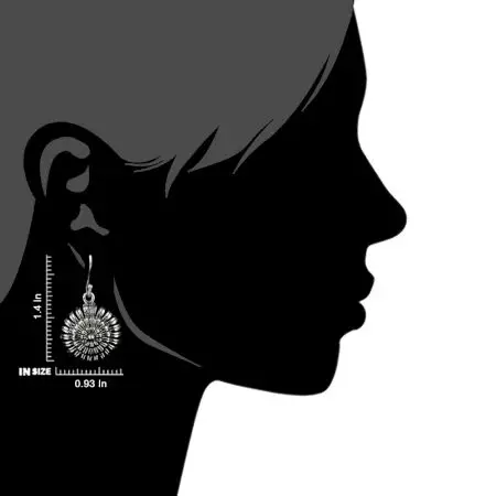 92.5 Sterling Silver Round Filigree Big Floral  Drop Earrings