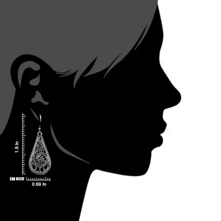 92.5 Sterling Silver Earrings Scrolled Tear Drop Earrings