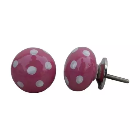 Handmade Dark Pink Dotted Cabinet Knob
