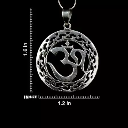 925 Sterling Silver Pendant Round Floral Border Om Symbol Pendant