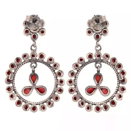 92.5 Sterling Silver Earrings Heavy Round Coral Stone Dangle Earring