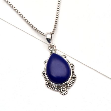 92.5 Sterling Silver Pendant Pear Shaped Blue Tourmaline Gemstone Pendant