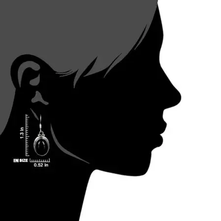 92.5 Sterling silver Earrings Oval Cabochon Black Onyx Bezel Set Hanging Earrings