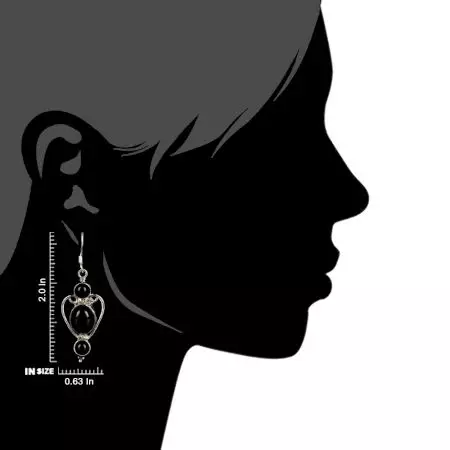 92.5 Sterling Silver Earrings Long Two Black Onyx And One Long Designer Dangler Earrings
