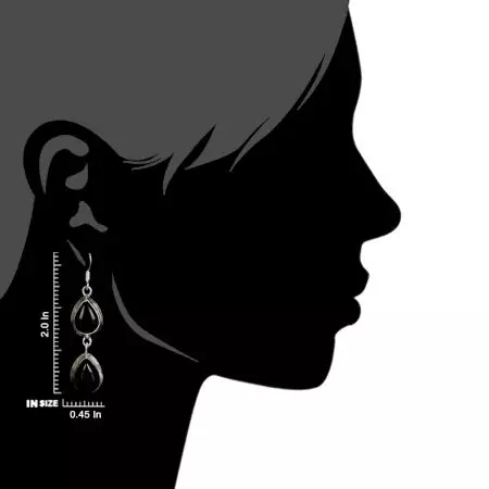 92.5 Sterling Silver Earrings Twin Big Oval Black Onyx Stone Dangler Earrings
