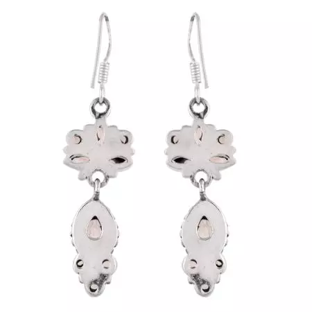 92.5 Sterling Silver Earrings Citrine Stone Flower and Leafy Style Dangler Earrings