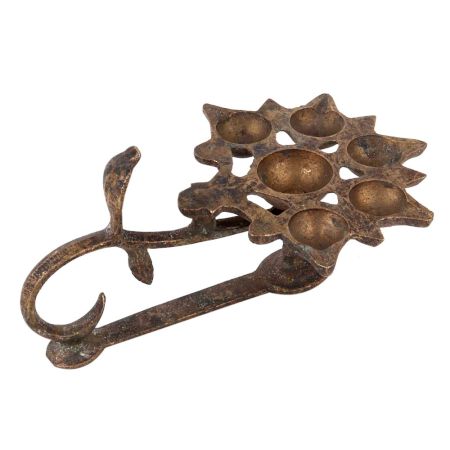 Brass Oil Lamp Six Wicks Indian Snake Head Worship Lamp