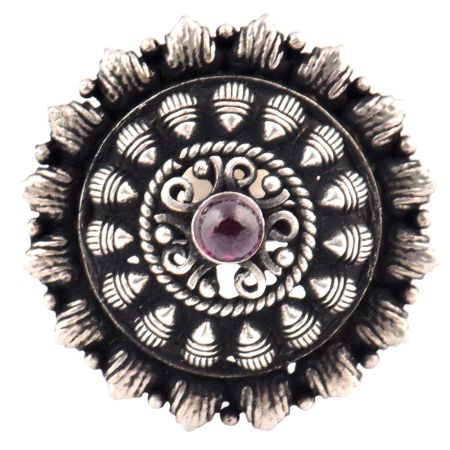 Oxidized 95.5 Sterling Silver Ring With Conch Motifs Patterned Leaves on the Border (Free Size)