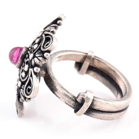 Leafy Scroll 92.5 Sterling Silver Ring Engraved Festive Wear Fashion Accessory (Free Size)