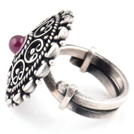 Indian 92.5 Sterling Silver Ring  Filigree Design Round Amethyst Ring For Women (Free Size)
