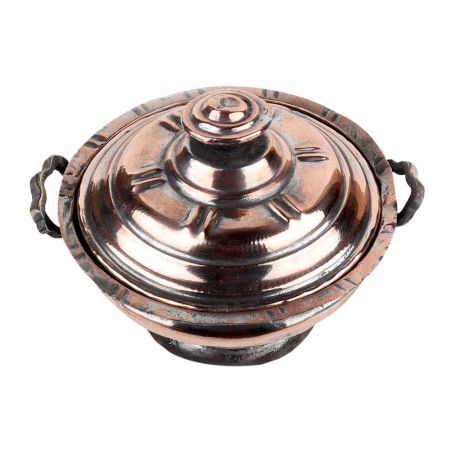 Handmade Copper Sugar Bowl With Lid And Circular Base And Stand