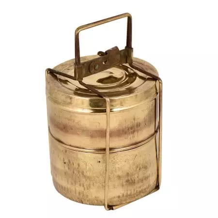 Brass Two Tier Tiffin Box With owner Name Engraved On the Top Container
