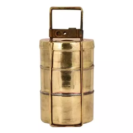 Three Tier Brass Tiffin Box Thin Brass Metal Frame