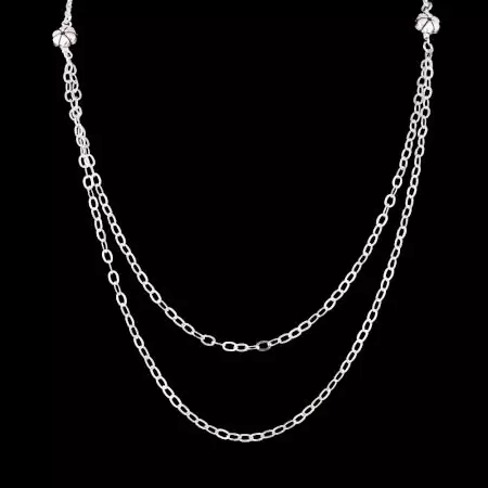 92.5 Sterling Silver Double Layered Necklace With Flower Beads