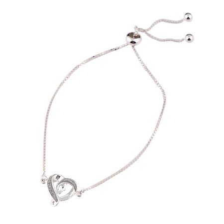 Adjustable 92.5 Sterling Silver Bracelet With Twisted Heart Crystals Pendant