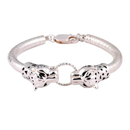 92.5 Sterling Silver Bracelet Adjustable Kadaa Two Tiger Face With Ring In Mouth