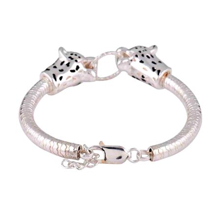 92.5 Sterling Silver Bracelet Adjustable Kadaa Two Tiger Face With Ring In Mouth