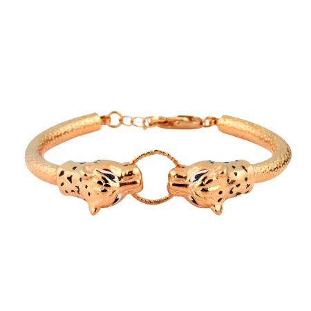 Gold Plated 92.5 Sterling Silver Bracelet Adjustable Kadaa Two Tiger Face With Ring In Mouth