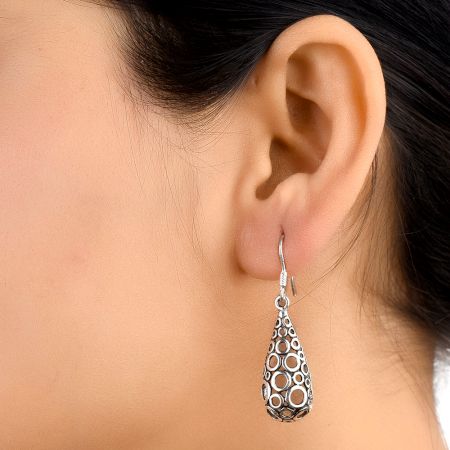 92.5 Sterling Silver Polka Earrings Filigree Dangler Earrings