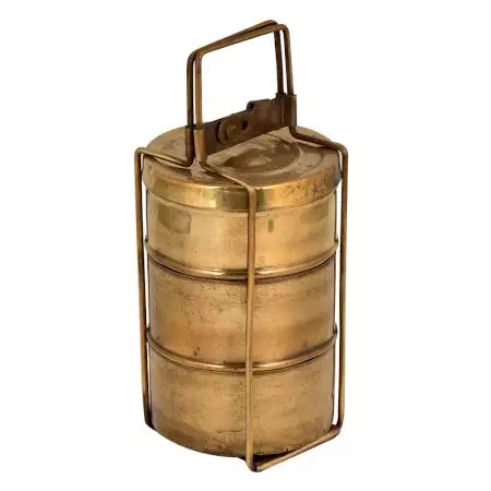 Brass Tiffin Box With Three Storage Box Thin Frame and Lock
