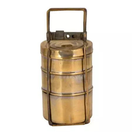 Tall Brass Tiffin Box Three Level Or Container Thin Frame Indian Locking System