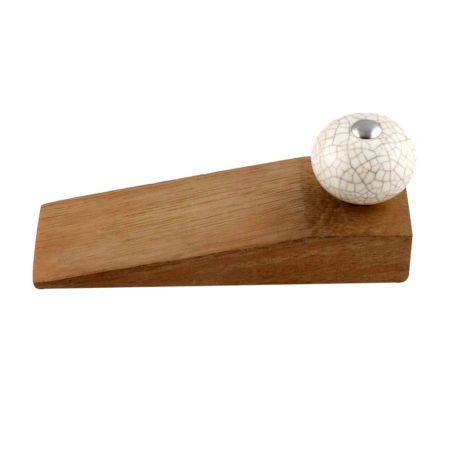 Cream Crackle Ceramic Wooden Door Stopper