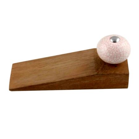 Cream Pink Crackle Crackle Wooden Door Stopper