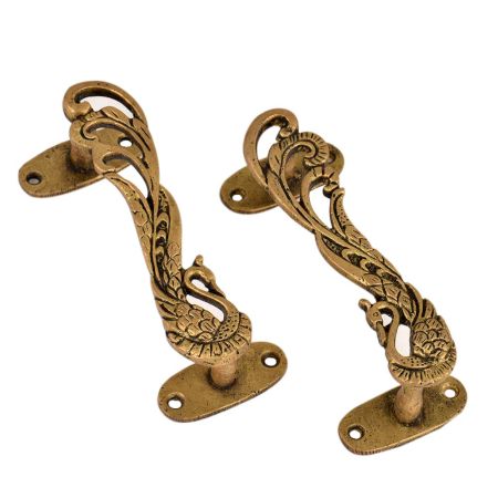Designer Brass Door Handles Peacock With Long Feathers In Pair
