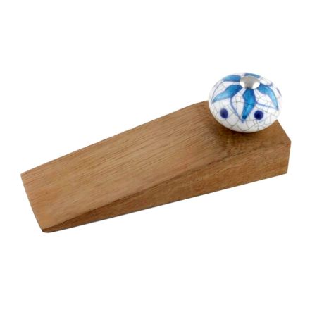 Turquoise Floral Crackle Ceramic Wooden Door Stopper
