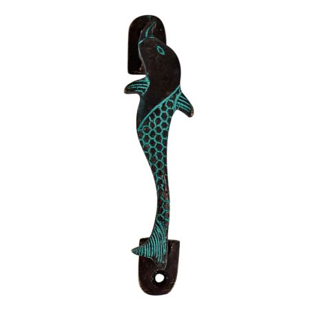 Brass Fish Door Handles With Blue Finish