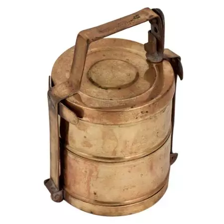 Golden Brass Tiffin Box With Two Compartments