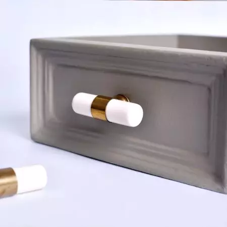 White Resin And Brass Tube Cabinet Knob
