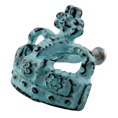 Antique Sea Green Crown Iron Dresser Knob