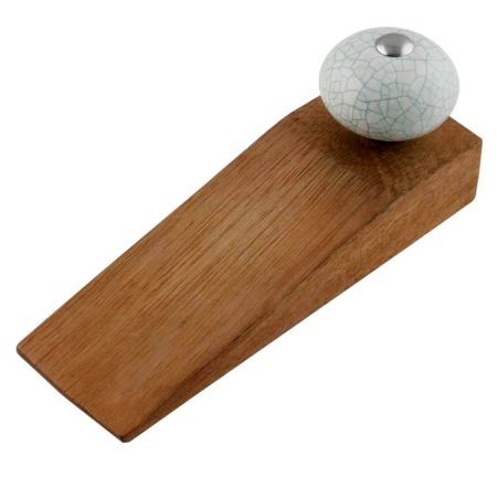 Cream Green Crackle Handmade Wooden Door Stopper