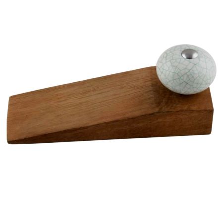 Cream Green Crackle Handmade Wooden Door Stopper