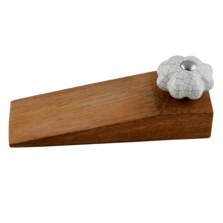 White Crackle Ceramic Melon Wooden Door Stopper